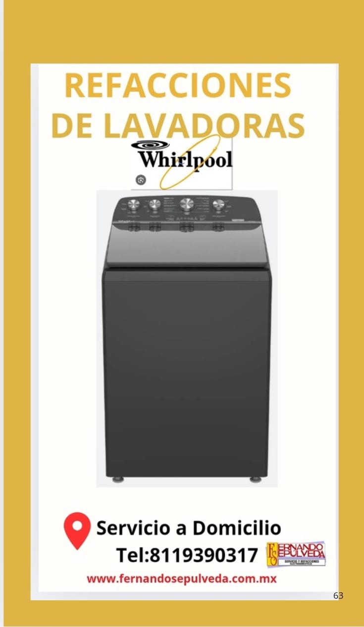 Refacciones de Lavadora Whirlpool a Domicilio Sucursales