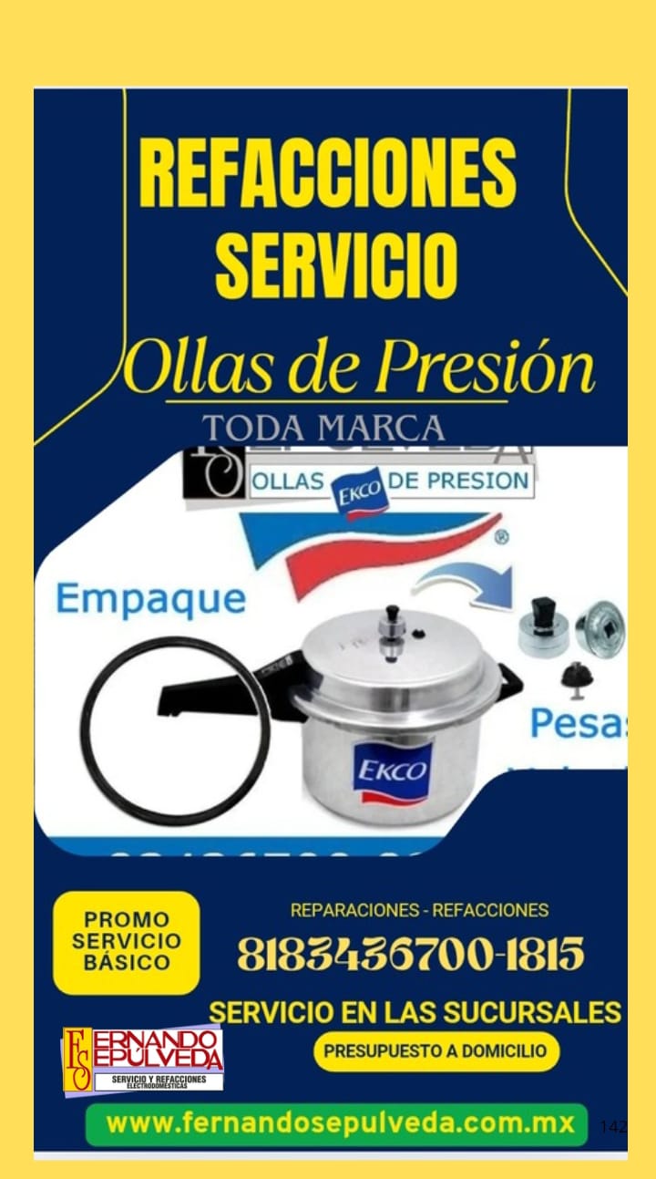 Servicio a Domicilio para Refacciones de Olla de Presión