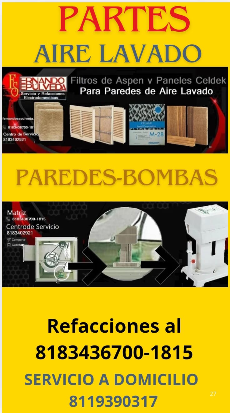 Bombas de Aire Lavado Evaporativo por Paca y por Juegos en Guadalupe