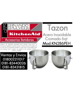 Tazon de acero inoxidable cromado modelo kn2b6peh batidora Kitchen aid clave 9007